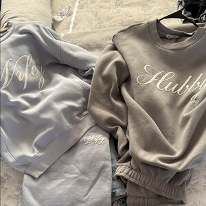 Wifey & Hubby Matching Sweatshirt Set - Light Blue & Grey